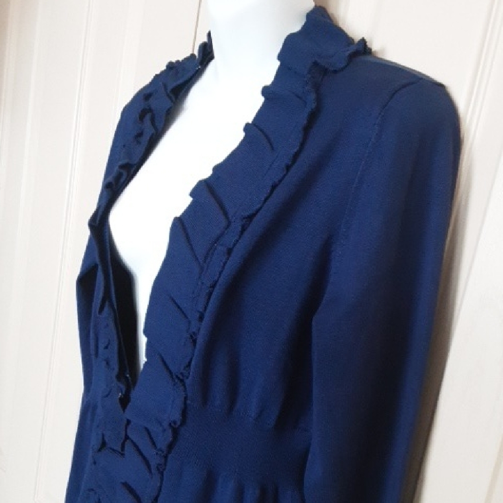 NY Collection Navy Ruffle Cardigan - Picture 4 of 7